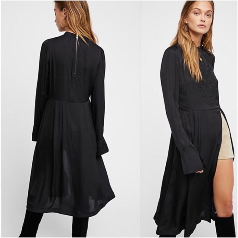 NWT Free People New day Embroidered Tunic Top Black Small